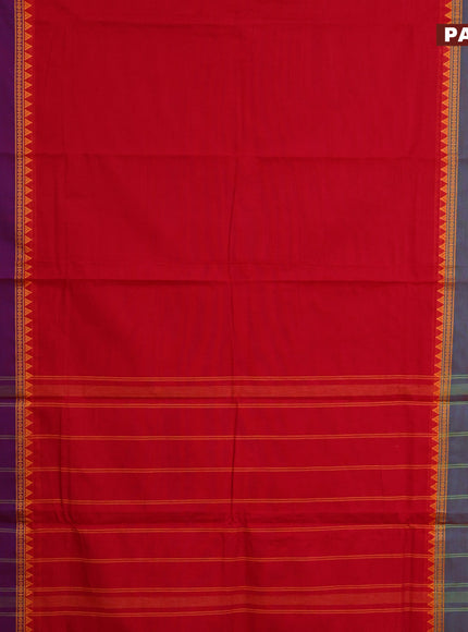 Chettinad cotton saree red with plain body and ganga jamuna border & woven blouse