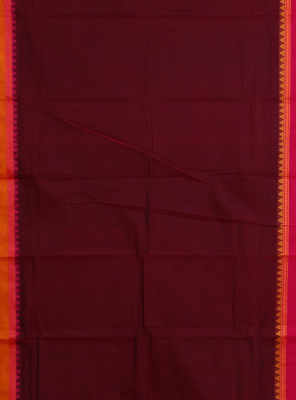 Chettinad cotton saree maroon with plain body and ganga jamuna border & woven blouse