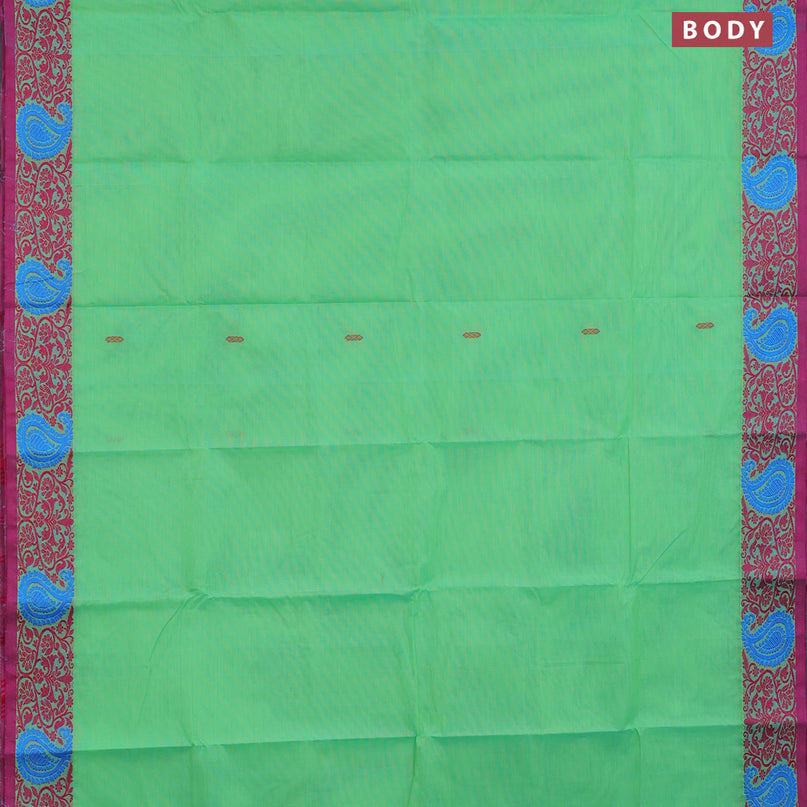 Chettinad cotton saree light green and pink with thread woven buttas and thread woven border & woven blouse