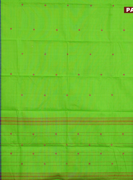 Chettinad cotton saree fluorescent green and blue with thread woven buttas and rettapet thread woven border & woven blouse