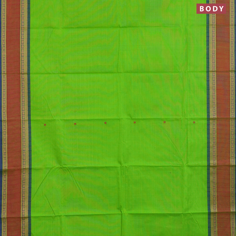 Chettinad cotton saree fluorescent green and blue with thread woven buttas and rettapet thread woven border & woven blouse