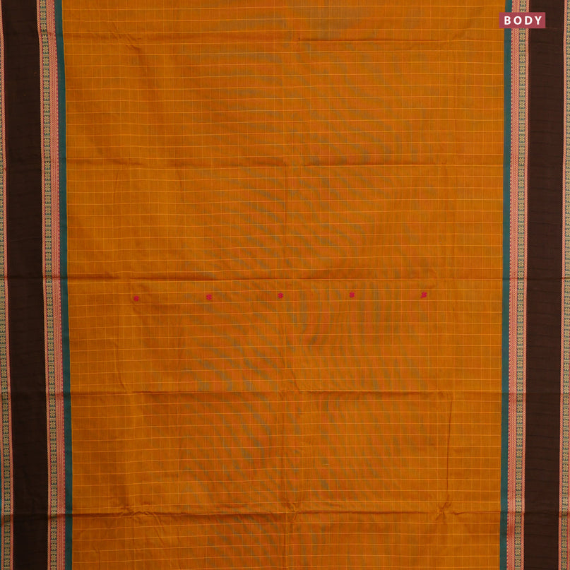 Chettinad cotton saree mustard yellow and green with thread woven buttas and rettapet thread woven border & woven blouse