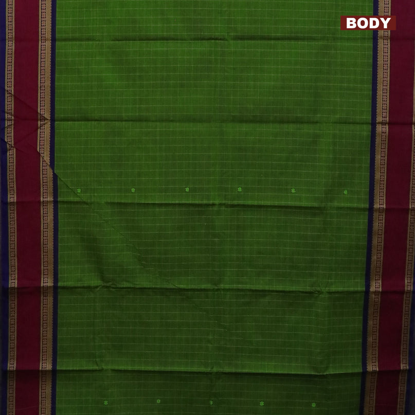 Chettinad cotton saree mehendi green and blue with allover checks & thread buttas and rettapet thread woven border & woven blouse