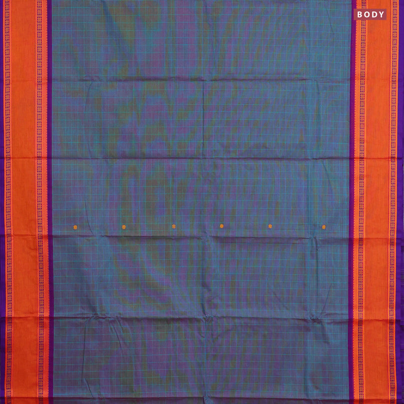 Chettinad cotton saree dual shade of teal green and violet with thread woven buttas and rettapet thread woven border & woven blouse