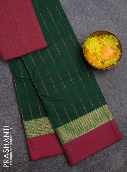 Chettinad cotton saree green and pink with allover thread weaves and zari woven simple border & woven blouse