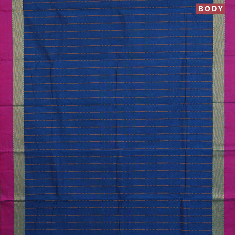 Chettinad cotton saree peacock blue and magenta pink with allover thread weaves and zari woven simple border & woven blouse