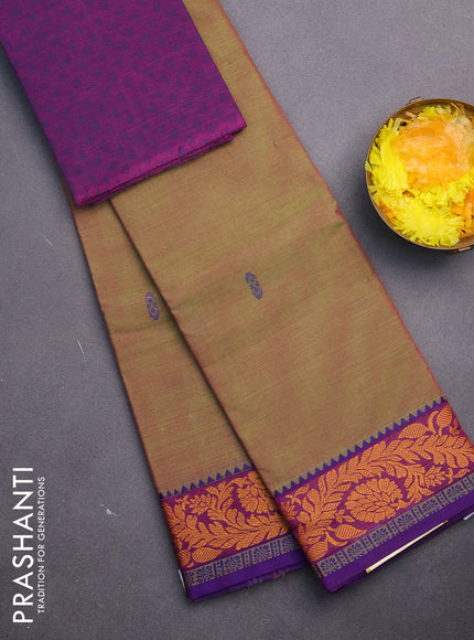 Chettinad cotton saree dual shade of green and purple with thread woven buttas and thread woven border & woven blouse