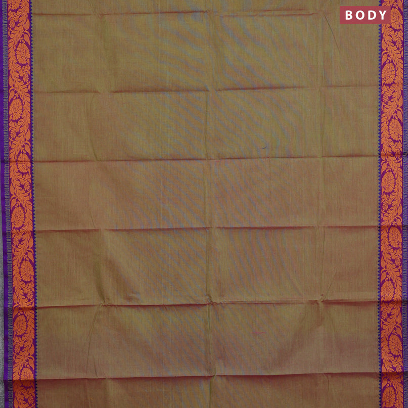 Chettinad cotton saree dual shade of green and purple with thread woven buttas and thread woven border & woven blouse