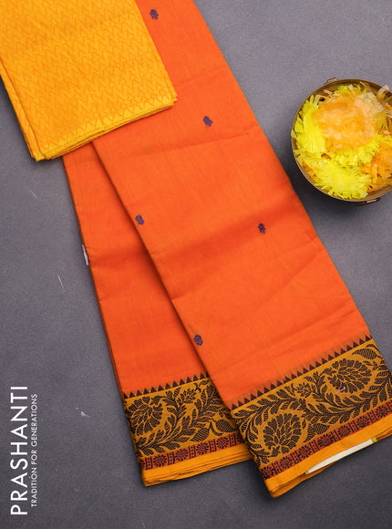 Chettinad cotton saree orange and mango yellow with thread woven buttas and thread woven border & woven blouse