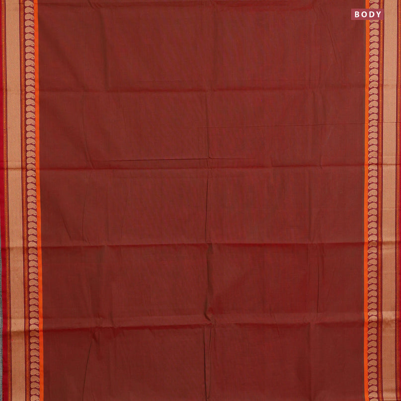 Chettinad cotton saree dual shade of maroon shade with plain body and thread woven border & woven blouse