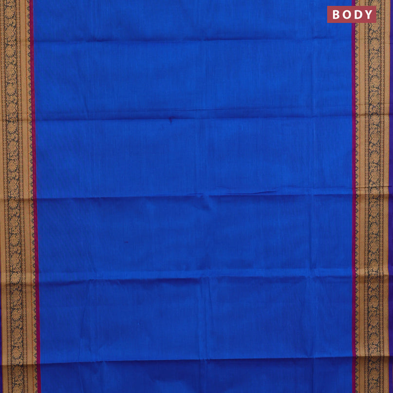 Chettinad cotton saree cs blue and blue with plain body and thread woven border & woven blouse