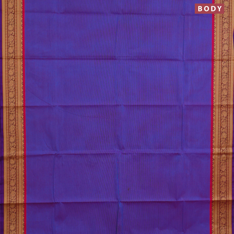 Chettinad cotton saree dual shade of blue with plain body and thread woven border & woven blouse