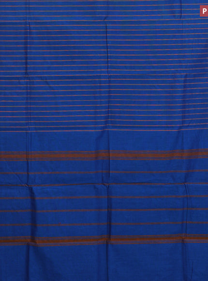 Chettinad cotton saree cs blue and mustard yellow with allover stripes pattern and thread woven border & woven blouse