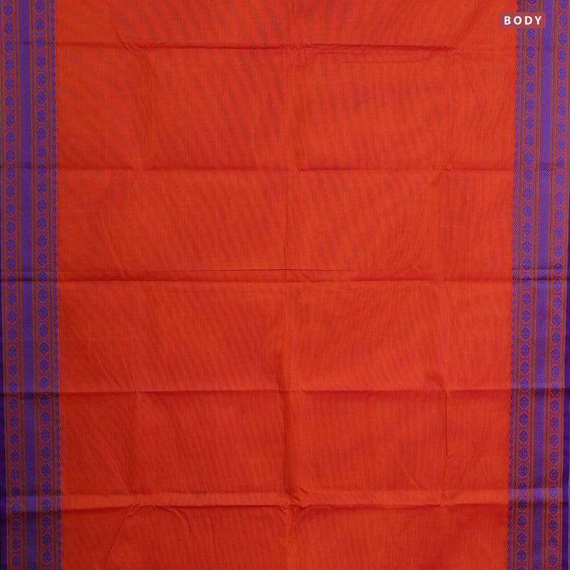 Chettinad cotton saree rustic orange and blue with thread woven buttas and thread woven border & woven blouse