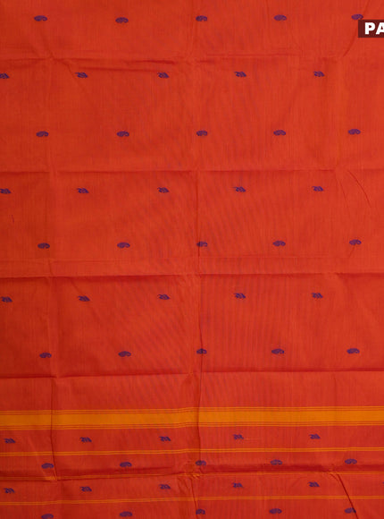 Chettinad cotton saree rustic orange and blue with thread woven buttas and thread woven border & woven blouse