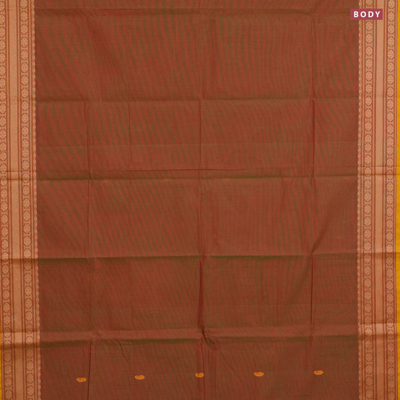 Chettinad cotton saree dual shade of green and yellow with thread woven buttas and thread woven border & woven blouse