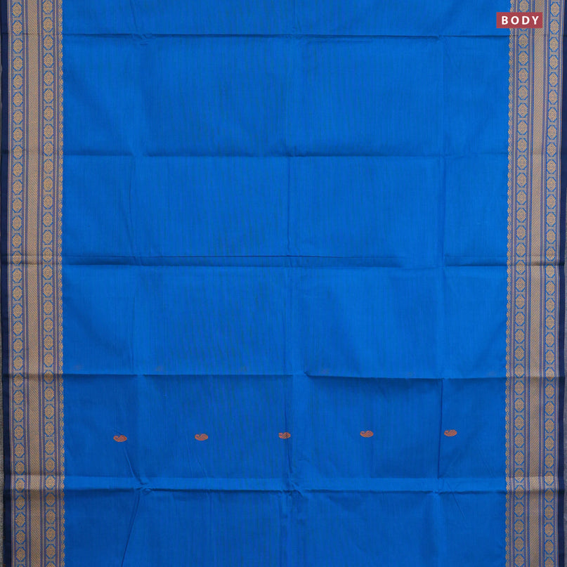 Chettinad cotton saree cs blue with thread woven buttas and thread woven border & woven blouse