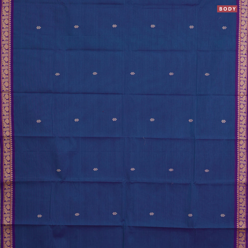 Chettinad cotton saree dual shade of blue and blue with thread woven buttas and thread woven border & woven blouse