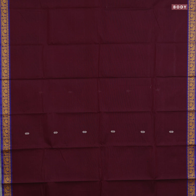 Chettinad cotton saree deep maroon and blue with thread woven buttas and thread woven border & woven blouse