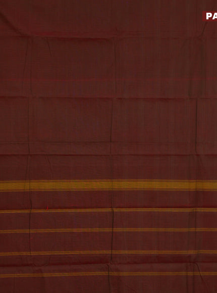 Chettinad cotton saree dual shade of maroon and orange with plain body and thread woven border & woven blouse