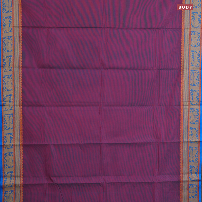 Chettinad cotton saree pink shade and cs blue with plain body and thread woven border & woven blouse