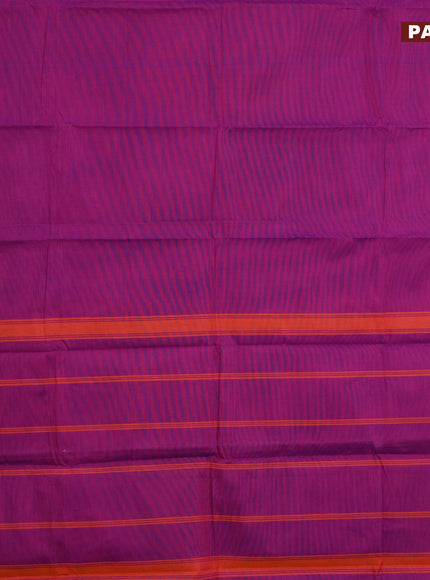 Chettinad cotton saree purple and cs blue with plain body and thread woven border & woven blouse