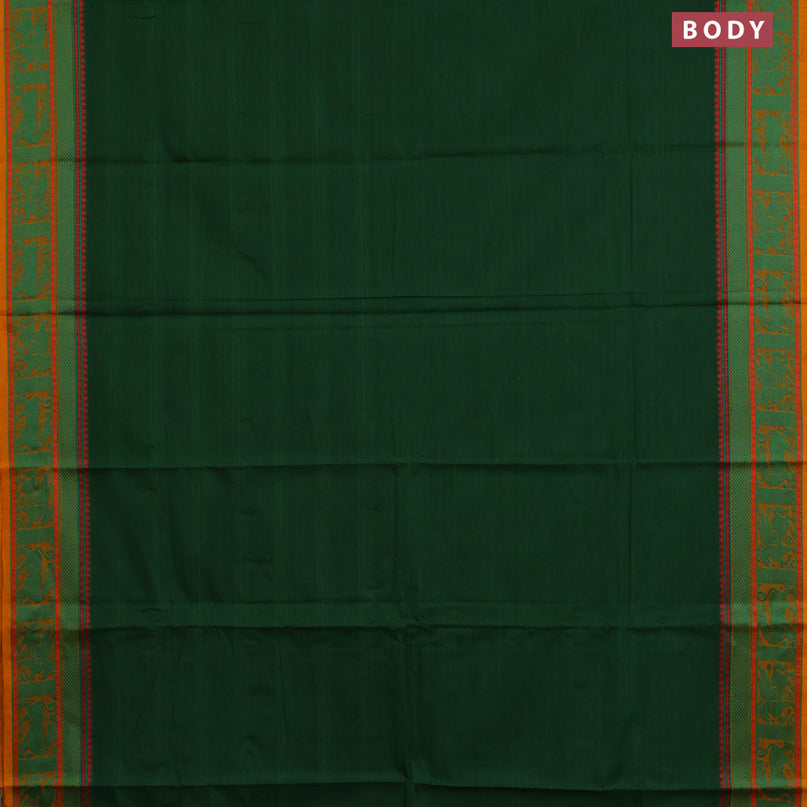 Chettinad cotton saree green and yellow with plain body and thread woven border & woven blouse