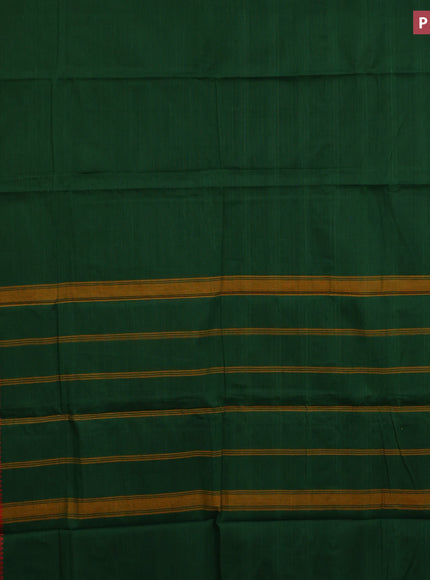 Chettinad cotton saree green and yellow with plain body and thread woven border & woven blouse