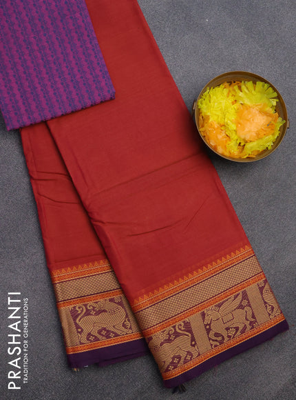 Chettinad cotton saree pink shade and blue with plain body and thread woven border & woven blouse