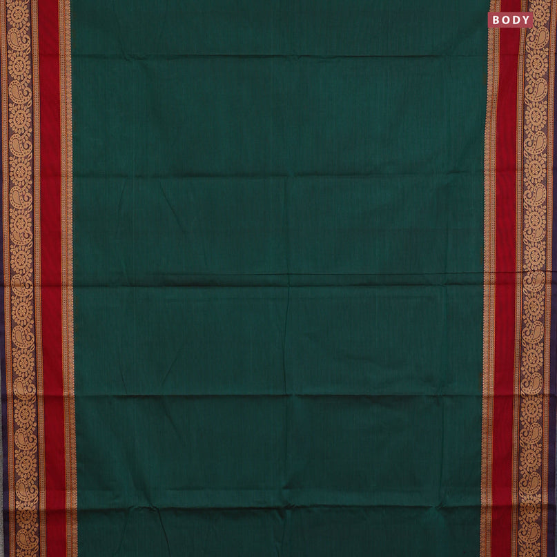 Chettinad cotton saree green and maroon with plain body and thread woven border & woven blouse