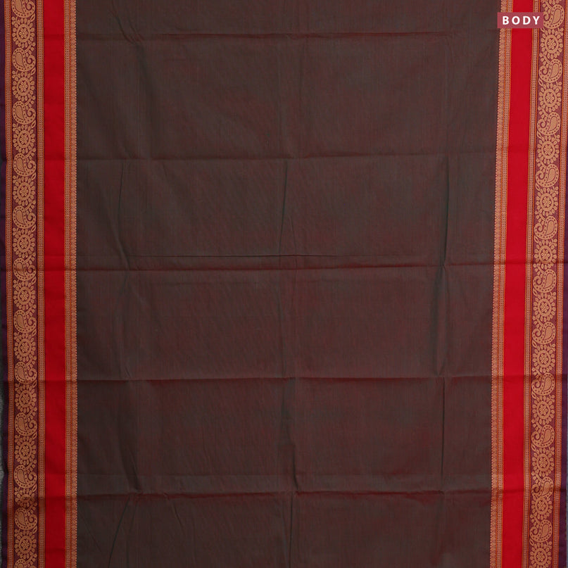 Chettinad cotton saree manthulir green and red with thread woven buttas and thread woven border & woven blouse