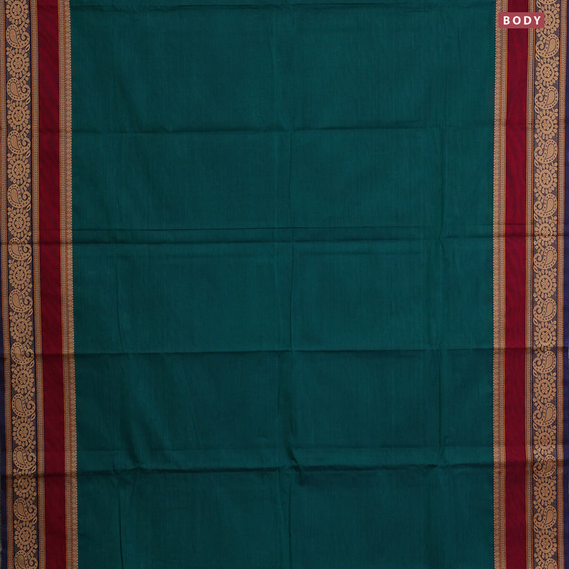 Chettinad cotton saree green and maroon blue with thread woven buttas and thread woven border & woven blouse