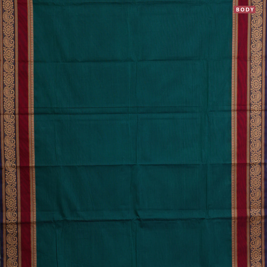 Chettinad cotton saree green and maroon blue with thread woven buttas and thread woven border & woven blouse