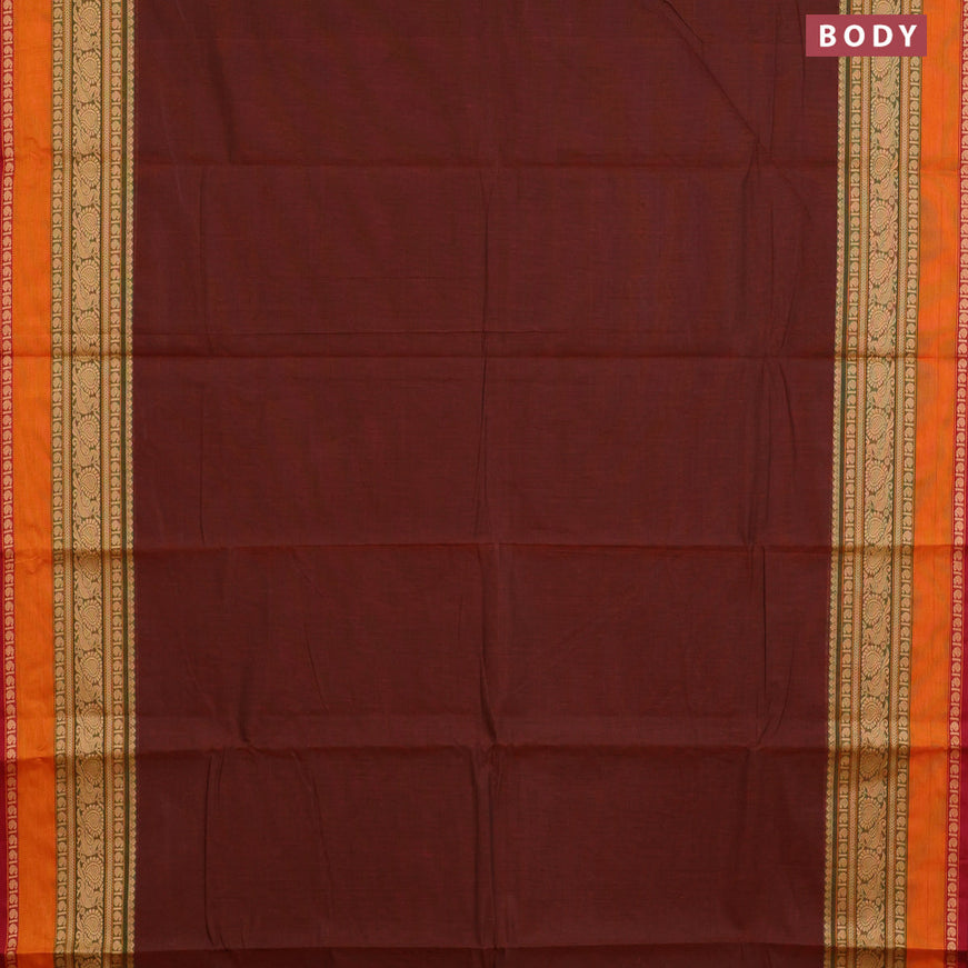 Chettinad cotton saree rust shade and maroon with plain body and thread woven border & woven blouse