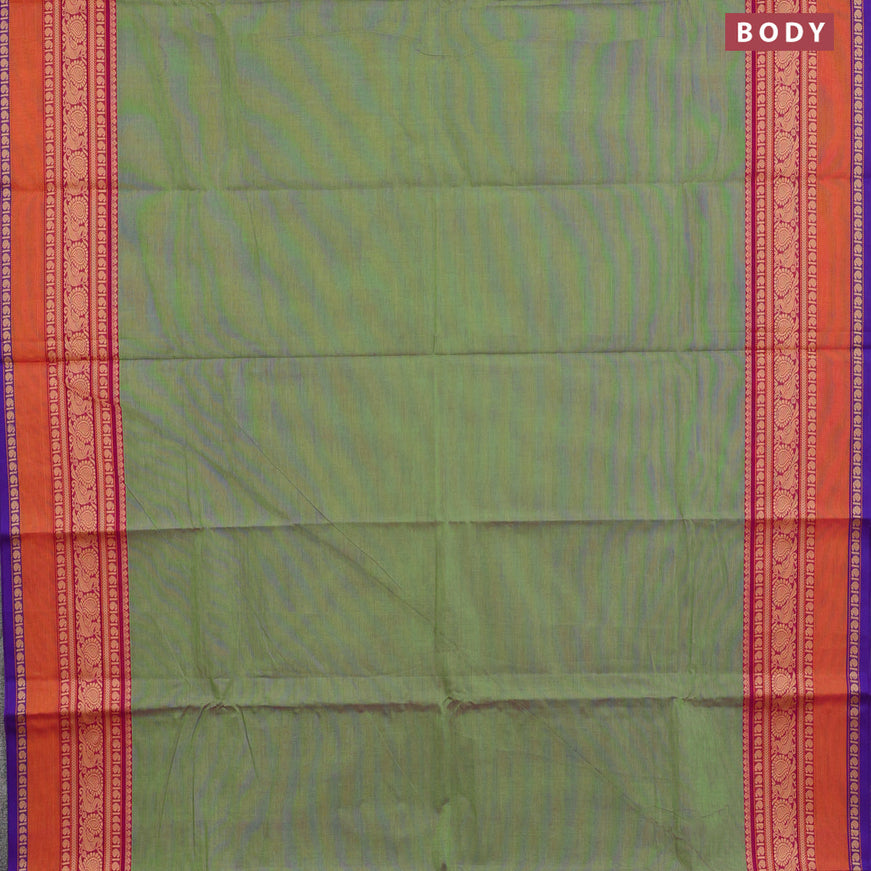 Chettinad cotton saree green shade and purple with plain body and thread woven border & woven blouse