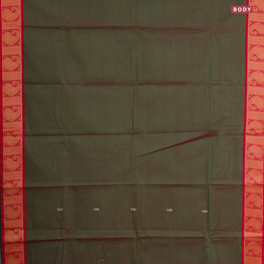 Chettinad cotton saree dual shade of green and pink with thread woven buttas and thread woven border & woven blouse