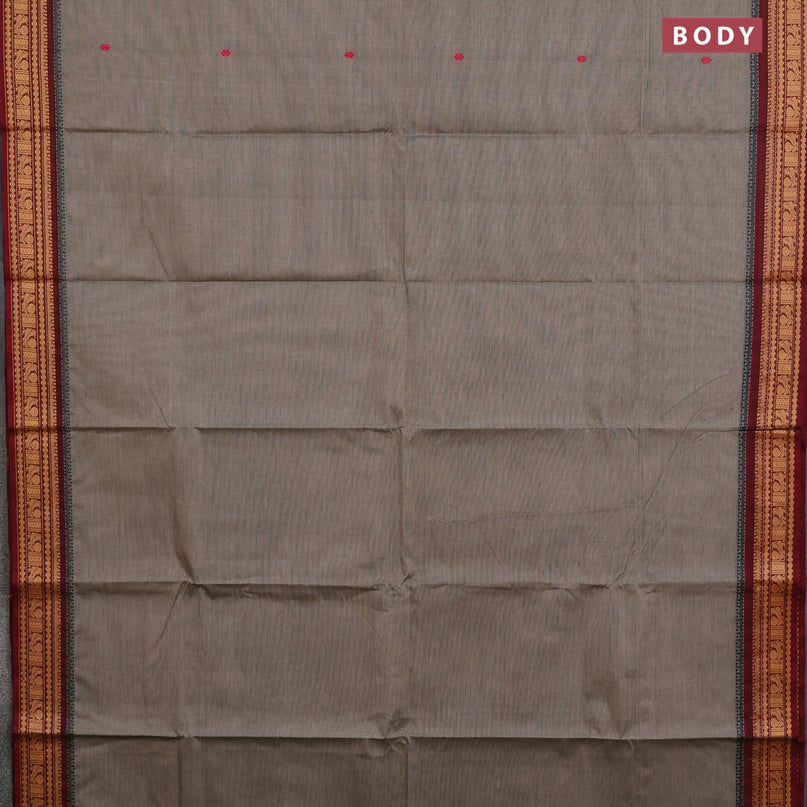 Chettinad cotton saree grey and maroon with thread woven buttas and thread woven border & woven blouse