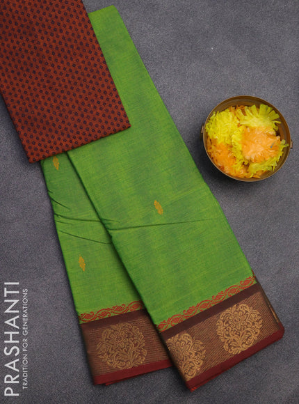 Chettinad cotton saree light green and maroon with thread woven buttas and zari woven butta border & woven blouse