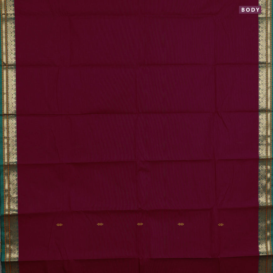 Chettinad cotton saree maroon and green with thread woven buttas and zari woven border & woven blouse