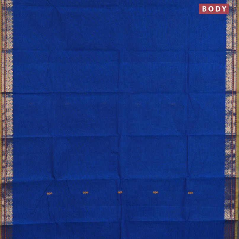 Chettinad cotton saree cs blue and green shade with thread woven buttas and zari woven border & woven blouse