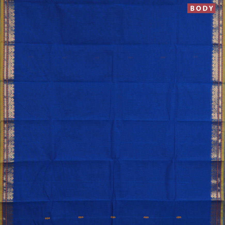 Chettinad cotton saree peacock blue and mustard shade with thread woven buttas and zari woven border & woven blouse