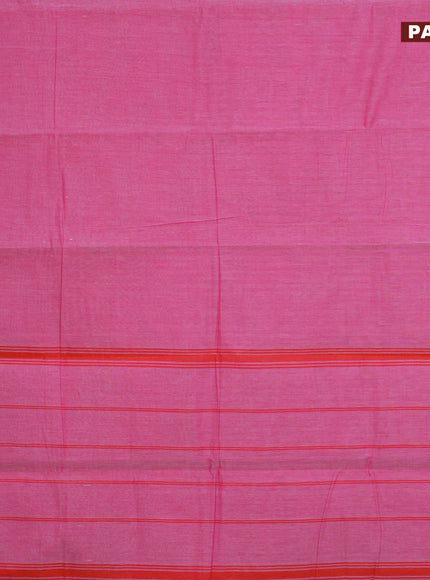 Chettinad cotton saree pink shade and orange with plain body and temple design zari woven border & woven blouse