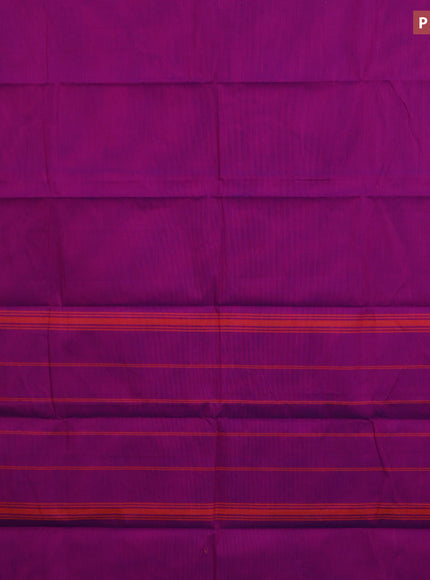 Chettinad cotton saree purple and mustard shade with plain body and temple design zari woven border & woven blouse