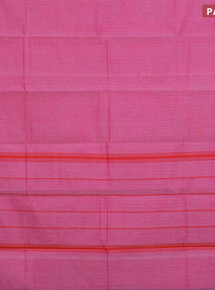 Chettinad cotton saree pink shade and orange with plain body and temple design zari woven border & woven blouse