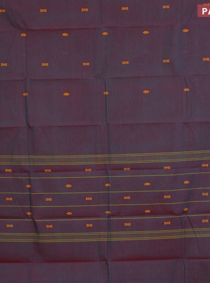 Chettinad cotton saree dual shade of maroonish green and yellow with thread woven buttas and zari woven border & woven blouse