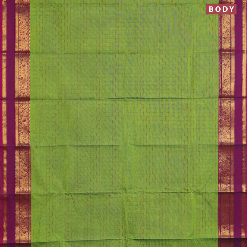 Chettinad cotton saree light green and magenta pink with allover thread weaves and rettapet zari woven border & woven blouse