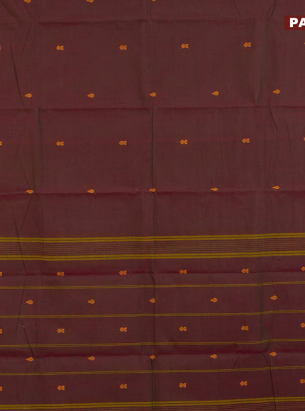 Chettinad cotton saree dual shade of greenish pink and mustard yellow with thread woven buttas and thread woven border & woven blouse