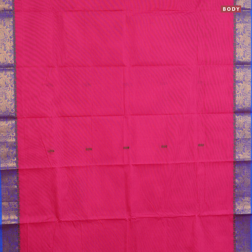 Chettinad cotton saree pink and cs blue with thread woven buttas and zari woven border & woven blouse