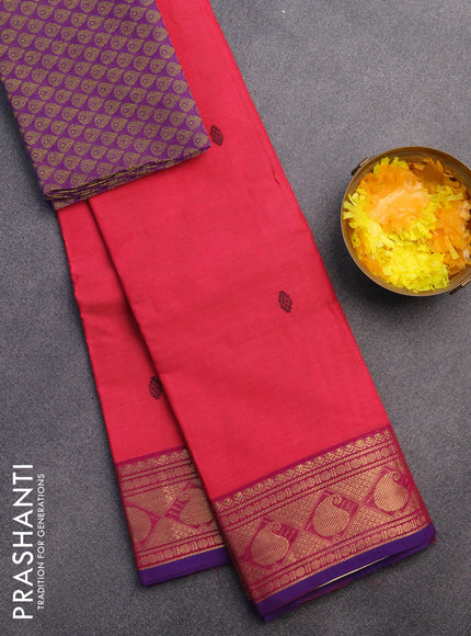 Chettinad cotton saree pink and blue with thread woven buttas and zari woven border & woven blouse