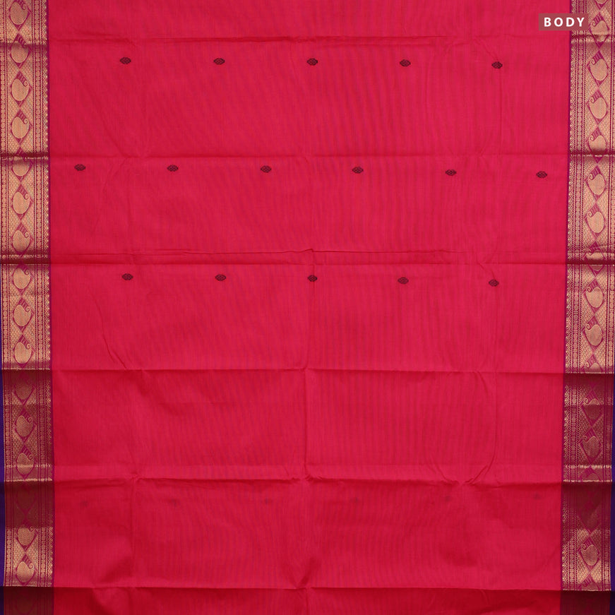 Chettinad cotton saree pink and blue with thread woven buttas and zari woven border & woven blouse